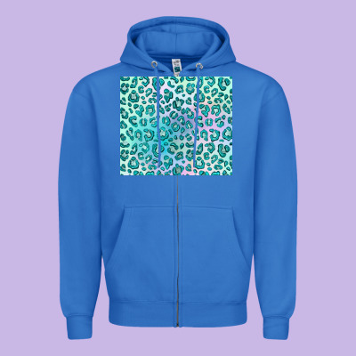 Turquoise Leopard Glitter Zipper Hoodie Designed By Jahusdesignshop
