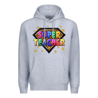 Heather Grey super teacher with leopard Premium Hoodie - NancyCooperArtShop