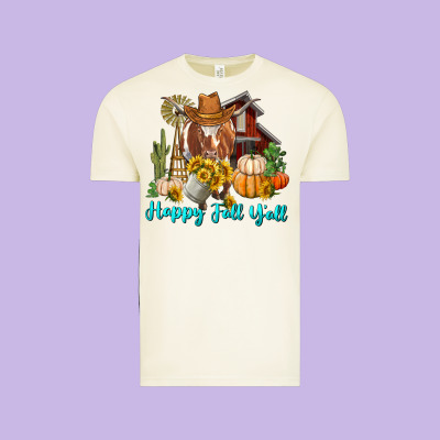 Vintage Tee Happy Fall Y'all Longhorn Cow