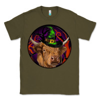 Army Green halloween highland cow round Classic Tee - RanaPortraitStore