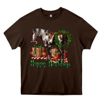 Chocolate Brown happy holidays mustang horse Heavy Core Tee - LillyAllenDesigns