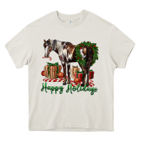 Cream happy holidays mustang horse Heavy Core Tee - LillyAllenDesigns