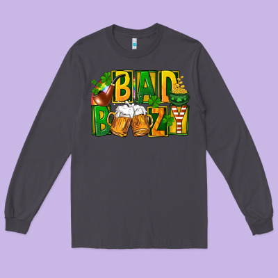 Bad Boozy St Patricks Long Sleeve Tee Designed By Fadigitalartstudio
