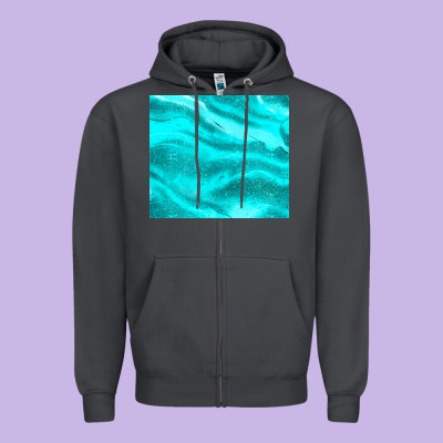 Turquoise Glitter Zipper Hoodie Designed By Jahusdesignshop