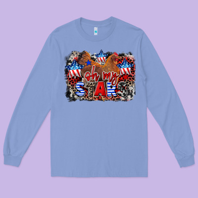 Oh My Stars Chicken 4th Of July Long Sleeve Tee Designed By Cowgirlartshop