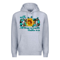 Heather Grey with god all things are possible sunflower Premium Hoodie - AdoDesignShop