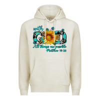 Oatmeal Heather with god all things are possible sunflower Premium Hoodie - AdoDesignShop