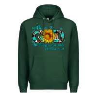 Sports Green with god all things are possible sunflower Premium Hoodie - AdoDesignShop