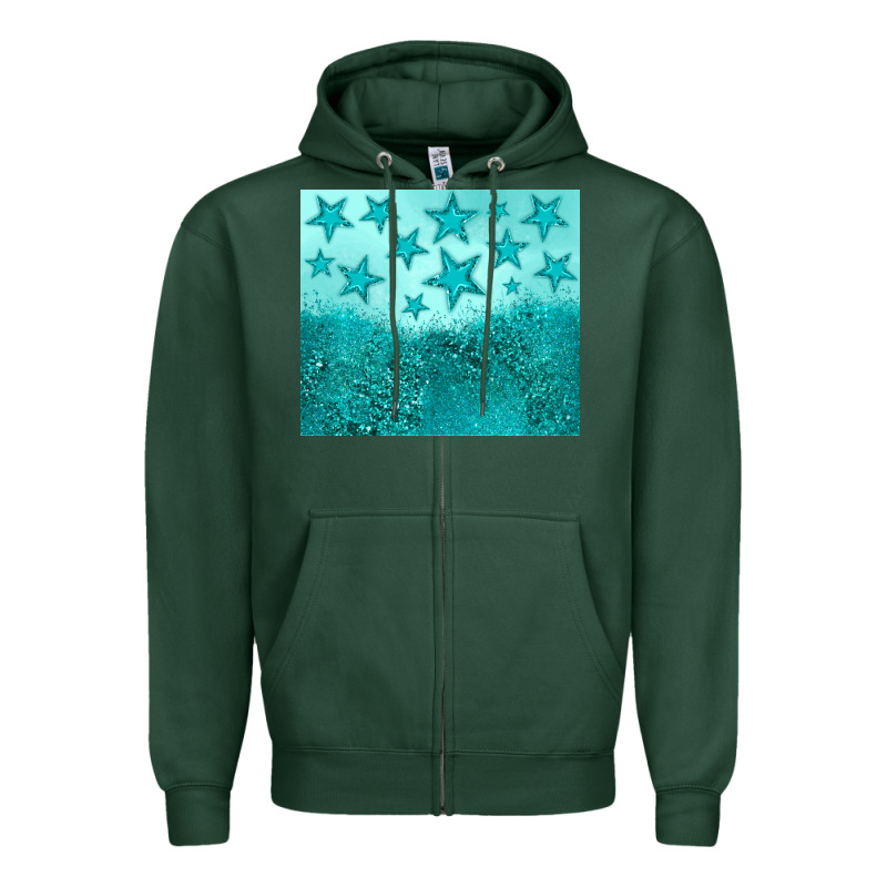 Turquoise Glitter Star Zipper Hoodie by JahusDesignShop | Teevron