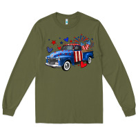 Army Green 4th of July American flag truck Long Sleeve Tee - Neo Western
