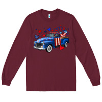 Burgundy 4th of July American flag truck Long Sleeve Tee - Neo Western