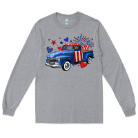 Heather Grey 4th of July American flag truck Long Sleeve Tee - Neo Western