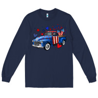 Navy 4th of July American flag truck Long Sleeve Tee - Neo Western