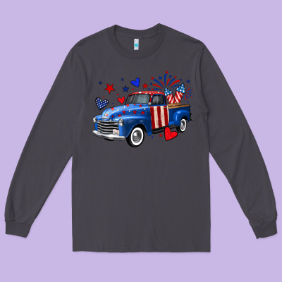 4th Of July American Flag Truck Long Sleeve Tee Designed By Neo Western