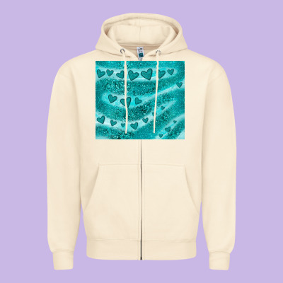 Turquoise Glitter Heart Zipper Hoodie Designed By Jahusdesignshop