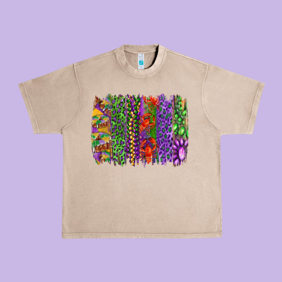 Mardi Gras Brush Strokes King Cake And Craw Fish Urban Heavy Tee Designed By Ranaportraitstore