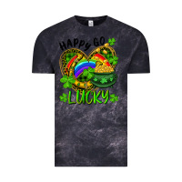 Cloud Black Happy Go Lucky Pot Of Gold And Rainbow Heart Vintage Tee - RanaPortraitStore