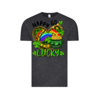 Vintage Black Happy Go Lucky Pot Of Gold And Rainbow Heart Vintage Tee - RanaPortraitStore