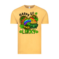 Vintage Mustard Happy Go Lucky Pot Of Gold And Rainbow Heart Vintage Tee - RanaPortraitStore