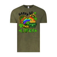 Vintage Olive Happy Go Lucky Pot Of Gold And Rainbow Heart Vintage Tee - RanaPortraitStore