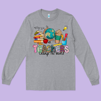 Teachers Change The World Long Sleeve Tee Designed By Cowhidedigitalart