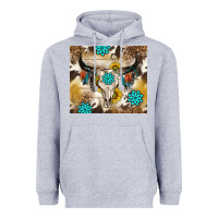Heather Grey cowhide leopard bull skull gemstone Heavyweight Hoodie - NancyCooperArtShop
