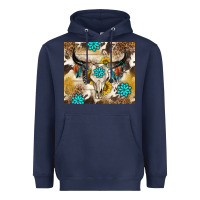 Navy cowhide leopard bull skull gemstone Heavyweight Hoodie - NancyCooperArtShop