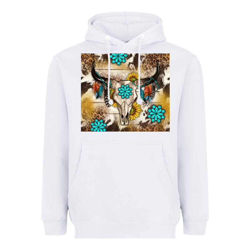 Cowhide Leopard Bull Skull Gemstone Heavyweight Hoodie by NancyCooperArtShop | Teevron