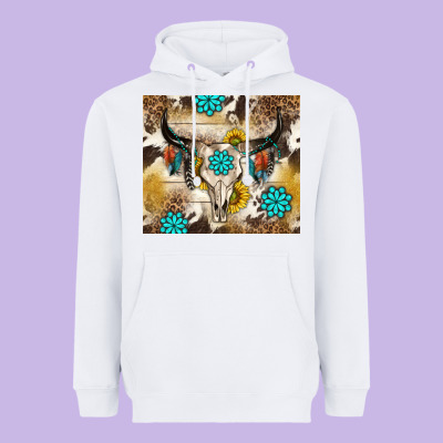 Cowhide Leopard Bull Skull Gemstone Heavyweight Hoodie Designed By Nancycooperartshop