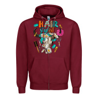 Burgundy bullskull hairstlist Zipper Hoodie - AdoDesignShop