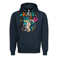 Navy bullskull hairstlist Zipper Hoodie - AdoDesignShop
