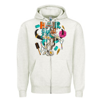 Oatmeal Heather bullskull hairstlist Zipper Hoodie - AdoDesignShop