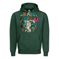 Sports Green bullskull hairstlist Zipper Hoodie - AdoDesignShop
