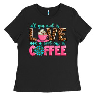 Black all you need is love and a good cup of coffee Ladies Tee - AdoDesignShop