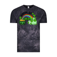 Cloud Black Happy Go Lucky Rainbow Shamrocks And Pot Of Gold Vintage Tee - RanaPortraitStore
