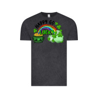 Vintage Black Happy Go Lucky Rainbow Shamrocks And Pot Of Gold Vintage Tee - RanaPortraitStore