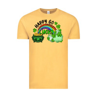 Vintage Mustard Happy Go Lucky Rainbow Shamrocks And Pot Of Gold Vintage Tee - RanaPortraitStore