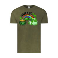 Vintage Olive Happy Go Lucky Rainbow Shamrocks And Pot Of Gold Vintage Tee - RanaPortraitStore