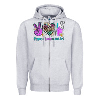 Heather Grey peace love nail art Zipper Hoodie - AdoDesignShop