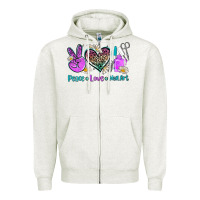 Oatmeal Heather peace love nail art Zipper Hoodie - AdoDesignShop