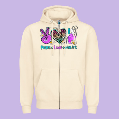 Peace Love Nail Art Zipper Hoodie Designed By Adodesignshop