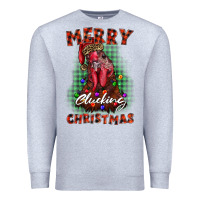Heather Grey merry clucking christmas rooster Premium Sweatshirt - BarkalooDesign