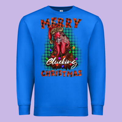 Merry Clucking Christmas Rooster Premium Sweatshirt Designed By Barkaloodesign