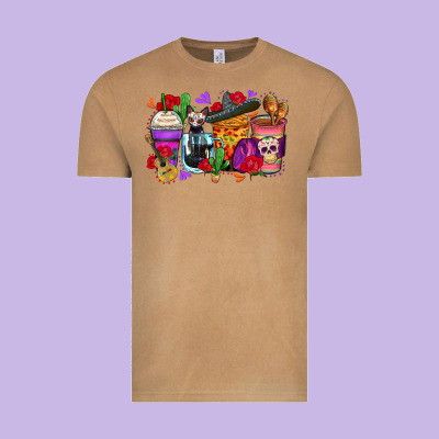 Day Of The Dead Coffee Cups Vintage Tee Designed By Zillion Design Studio