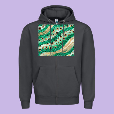 Green Glitter Zipper Hoodie Designed By Jahusdesignshop