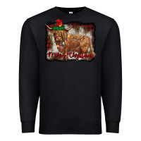 Black merry christmas highland cow Premium Sweatshirt - BarkalooDesign