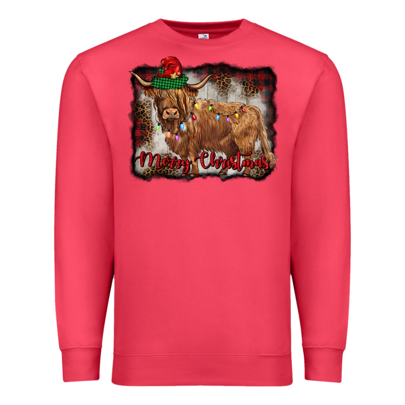 Merry Christmas Highland Cow Premium Sweatshirt by BarkalooDesign | Teevron