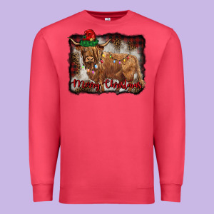 Merry Christmas Highland Cow Premium Sweatshirt Designed By Barkaloodesign