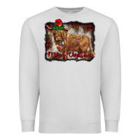 Dove Grey merry christmas highland cow Premium Sweatshirt - BarkalooDesign