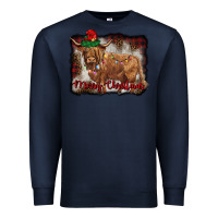 Navy merry christmas highland cow Premium Sweatshirt - BarkalooDesign